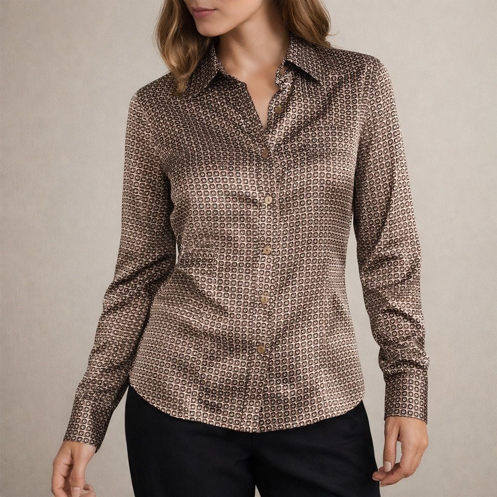 Mandarin & Mint Silk Geometric Pattern Dress Shirt
